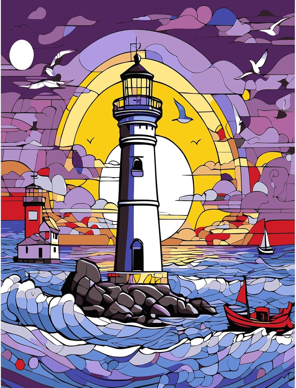 DIY Paint by Numbers Kit for Adults, Lighthouse Paint by Numbers kit On Canvas for Beginners DIY Oil Painting Kits for Home Wall Decor 16x12inch